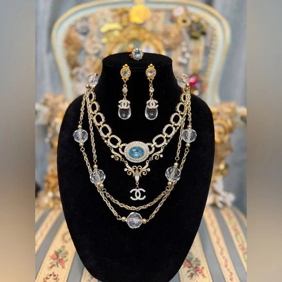 Gold and Blue Crystal Jewelry Set - Picture 2 of 9